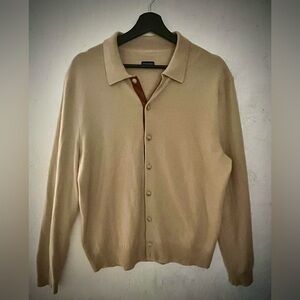 Polo Ralph Lauren Cashmere Polo Cardigan W. Leather Detailing. Sz. M